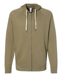 Independent Trading Co. SS1000Z Unisex Icon Lightweight Loopback Terry Full-Zip Hooded Sweatshirt – Olive