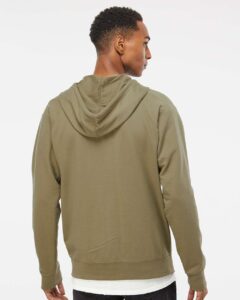Independent Trading Co. SS1000Z Unisex Icon Lightweight Loopback Terry Full-Zip Hooded Sweatshirt – Olive (on model back)
