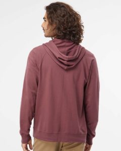 Independent Trading Co. SS1000Z Unisex Icon Lightweight Loopback Terry Full-Zip Hooded Sweatshirt – Port (on model back)