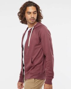 Independent Trading Co. SS1000Z Unisex Icon Lightweight Loopback Terry Full-Zip Hooded Sweatshirt – Port (on model side)