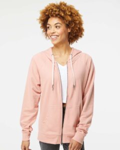 Independent Trading Co. SS1000Z Unisex Icon Lightweight Loopback Terry Full-Zip Hooded Sweatshirt – Rose (on model)