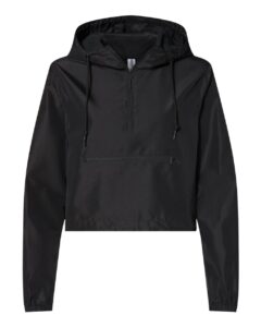 Independent Trading Co. EXP64CRP Women’s Lightweight Quarter-Zip Pullover Crop Windbreaker – Black