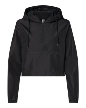 Independent Trading Co. EXP64CRP Women’s Lightweight Quarter-Zip Pullover Crop Windbreaker – Black