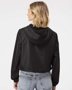Independent Trading Co. EXP64CRP Women’s Lightweight Quarter-Zip Pullover Crop Windbreaker – Black (on model back)
