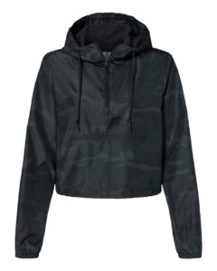 Independent Trading Co. EXP64CRP Women’s Lightweight Quarter-Zip Pullover Crop Windbreaker – Black Camo