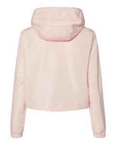 Independent Trading Co. EXP64CRP Women’s Lightweight Quarter-Zip Pullover Crop Windbreaker – Blush/ White Zipper (back)