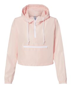 Independent Trading Co. EXP64CRP Women’s Lightweight Quarter-Zip Pullover Crop Windbreaker – Blush/ White Zipper