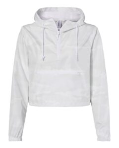 Independent Trading Co. EXP64CRP Women’s Lightweight Quarter-Zip Pullover Crop Windbreaker – White Camo