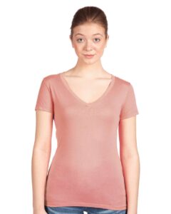 Next Level 1540 Women’s Ideal V-Neck Tee – Desert Pink (on model)