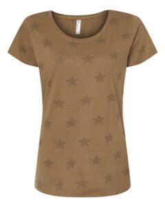 Code Five 3629 Women’s Star Print Scoop Neck Tee – Coyote Brown Star