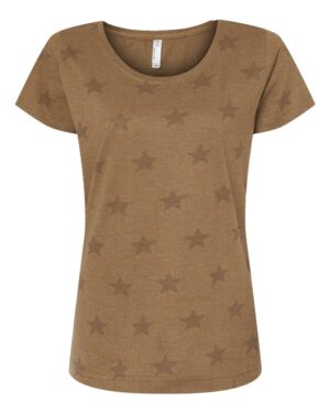 Code Five 3629 Women’s Star Print Scoop Neck Tee – Coyote Brown Star