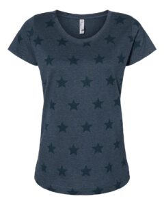 Code Five 3629 Women’s Star Print Scoop Neck Tee – Denim Star