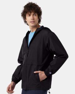 Champion CO125 Unisex Full-Zip Anorak Jacket – Black (on model side)