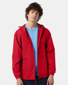 Champion CO125 Unisex Full-Zip Anorak Jacket – Scarlet (on model)