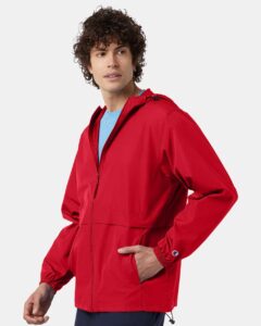 Champion CO125 Unisex Full-Zip Anorak Jacket – Scarlet (on model side)