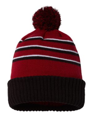 Richardson 134 Pom Cuffed Beanie – Cardinal/ Black/ White