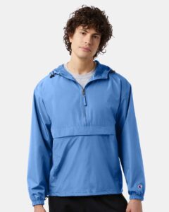 Champion CO200 Unisex Packable Anorak Jacket – Light Blue (on model)