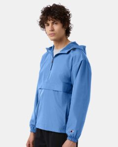 Champion CO200 Unisex Packable Anorak Jacket – Light Blue (on model side)