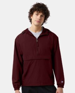 Champion CO200 Unisex Packable Anorak Jacket – Maroon (on model)
