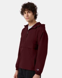 Champion CO200 Unisex Packable Anorak Jacket – Maroon (on model side)