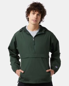 Champion CO200 Unisex Packable Anorak Jacket – Dark Green (on model)