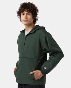 Champion CO200 Unisex Packable Anorak Jacket – Dark Green (on model side)
