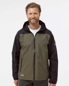 DRI DUCK 5335 Unisex Torrent Waterproof Hooded Jacket – Olive/ Black (on model)