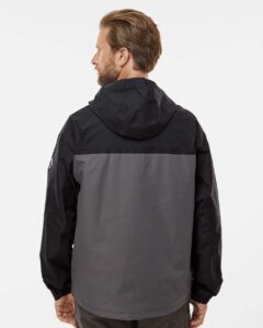 DRI DUCK 5335 Unisex Torrent Waterproof Hooded Jacket – Charcoal/ Black (on model back)
