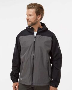 DRI DUCK 5335 Unisex Torrent Waterproof Hooded Jacket – Charcoal/ Black (on model)