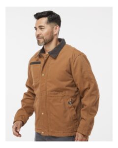 DRI DUCK 5091 Men’s Rambler Boulder Cloth Jacket – Saddle (on model side)