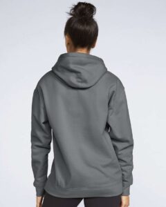Gildan SF500 Unisex Softstyle® Midweight Hooded Sweatshirt – Charcoal (on model back)