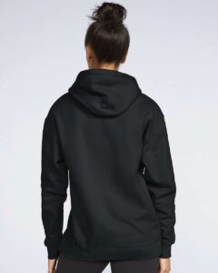 Gildan SF500 Unisex Softstyle® Midweight Hooded Sweatshirt – Black (on model back)