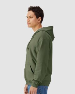 Gildan SF600 Unisex Softstyle® Midweight Full-Zip Hooded Sweatshirt – Military Green (on model side)