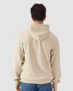Gildan SF600 Unisex Softstyle® Midweight Full-Zip Hooded Sweatshirt – Sand (on model back)
