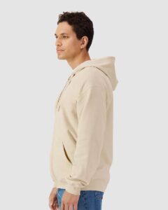 Gildan SF600 Unisex Softstyle® Midweight Full-Zip Hooded Sweatshirt – Sand (on model side)