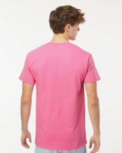 M&O 4800 Men’s Gold Soft Touch T-Shirt – Azalea (on model back)