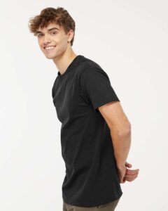 M&O 4800 Men’s Gold Soft Touch T-Shirt – Black (on model side)