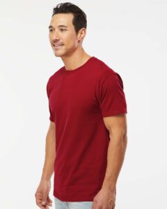 M&O 4800 Men’s Gold Soft Touch T-Shirt – Cardinal Red (on model side)