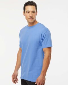 M&O 4800 Men’s Gold Soft Touch T-Shirt – Carolina Blue (on model side)