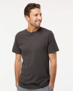 M&O 4800 Men’s Gold Soft Touch T-Shirt – Charcoal (on model)