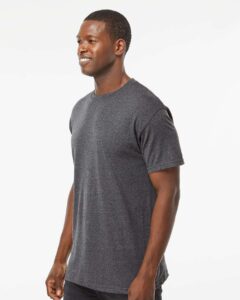 M&O 4800 Men’s Gold Soft Touch T-Shirt – Dark Heather (on model side)