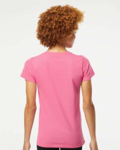 M&O 4810 Women’s Gold Soft Touch T-Shirt – Azalea (on model back)