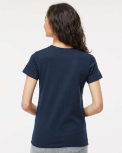 M&O 4810 Women’s Gold Soft Touch T-Shirt – Deep Navy (on model back)