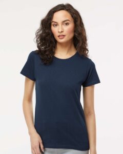 M&O 4810 Women’s Gold Soft Touch T-Shirt – Deep Navy (on model)