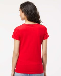 M&O 4810 Women’s Gold Soft Touch T-Shirt – Deep Red (on model back)