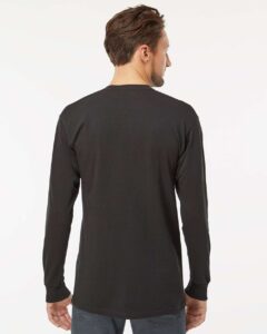 M&O 4820 Unisex Gold Soft Touch Long Sleeve T-Shirt – Black (on model back)