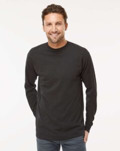 M&O 4820 Unisex Gold Soft Touch Long Sleeve T-Shirt – Black (on model)
