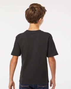 M&O 4850 Youth Gold Soft Touch T-Shirt – Black (on model back)