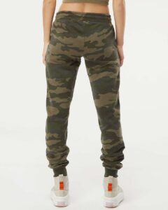 Independent Trading Co. PRM20PNT Women’s California Wave Wash Sweatpants – Forest Camo Heather (on model back)