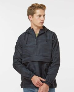 Independent Trading Co. EXP94NAW Men’s Nylon Anorak – Black Camo (on model)